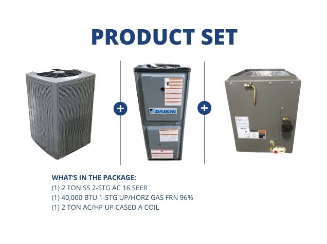 2 Ton SS 2-Stg AC 16 SEER and 40,000 BTU 1-Stg Up/Horz  Gas FRN 96% and 2 Ton AC/HP Up Cased A Coil