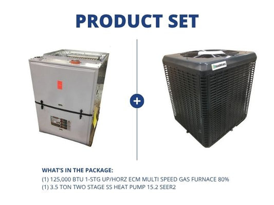 125,000 BTU 1-Stg Up/Horz ECM Multi Speed Gas Furnace 80% with 3.5 Ton 2-Stg SS Heat Pump 15.2 SEER2