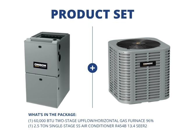60,000 BTU 2-Stg Up/Horz Var Spd Gas Furnace 96% with 2.5 Ton 1-Stg Air Conditioner R454B 13.4 SEER2