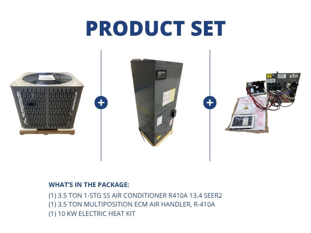 3.5 Ton 1-Stg SS AC R410A 13.4 SEER2 with 3.5 Ton Multi ECM Air Handler with 10 kW Electric Heat Kit
