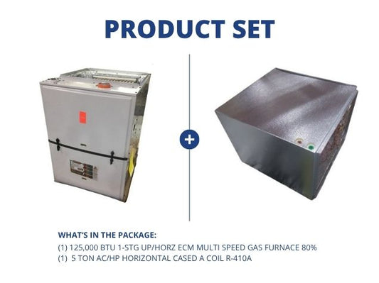 125,000 BTU 1-Stg Up/Horz ECM Multi Speed Gas Furnace 80% and 5 Ton AC/HP Horz Cased A Coil R-410A