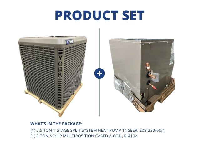 2.5 Ton 1-Stg SS Heat Pump 14 SEER, 208-230/60/1 with 3 Ton AC/HP Multiposition Cased A Coil, R-410A