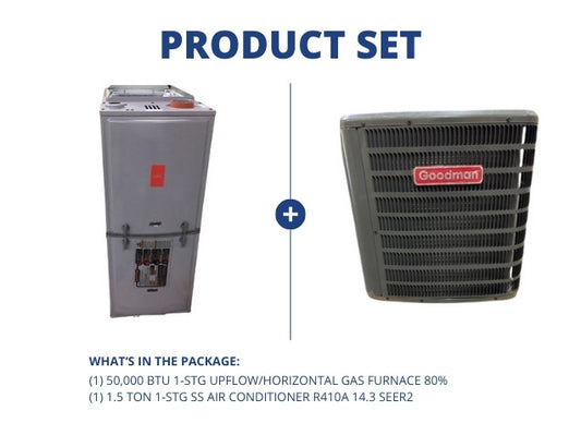 50,000 BTU 1-Stg Up/Horz Gas Furnace 80% with 1.5 Ton 1-Stg SS Air Conditioner R410A 14.3 SEER2