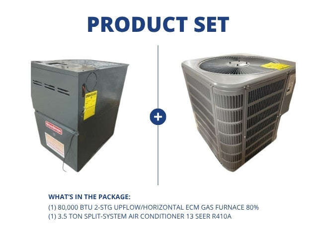 80,000 BTU 2-Stg Upflow/Horizontal ECM Gas Furnace 80% and 3.5 Ton SS Air Conditioner 13 SEER R-410A