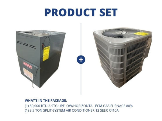 80,000 BTU 2-Stg Upflow/Horizontal ECM Gas Furnace 80% and 3.5 Ton SS Air Conditioner 13 SEER R-410A