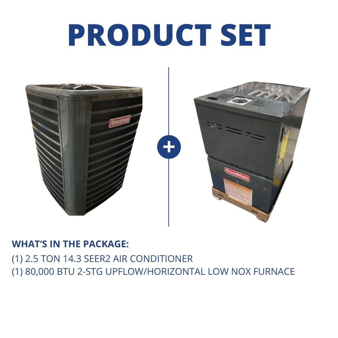 2.5 Ton 14.3 SEER2 Air Conditioner and 80,000 BTU 2-Stg Upflow/Horizontal Low Nox Furnace