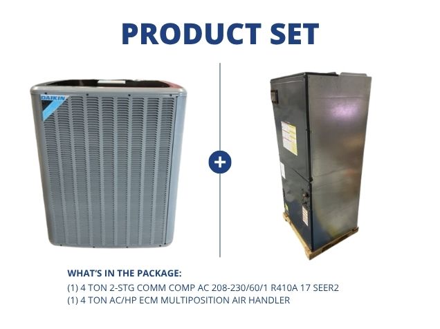 4 Ton 2-Stg Comm Comp AC 208-230/60/1 R410A 17 SEER2 with 4 Ton AC/HP ECM Multiposition Air Handler