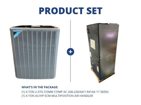 4 Ton 2-Stg Comm Comp AC 208-230/60/1 R410A 17 SEER2 with 4 Ton AC/HP ECM Multiposition Air Handler