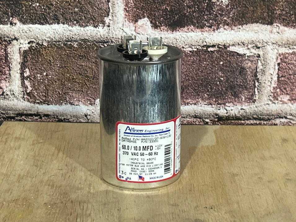 370 Vac, 60+10MFD 50/60 Hz, Round Capacitor
