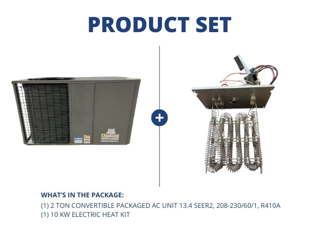 2 Ton Convertible Packaged AC Unit 13.4 SEER2, 208-230/60/1, R410A and 10 KW Electric Heat Kit
