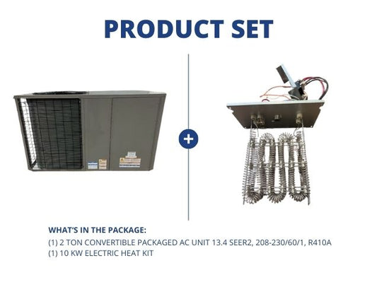 2 Ton Convertible Packaged AC Unit 13.4 SEER2, 208-230/60/1, R410A and 10 KW Electric Heat Kit