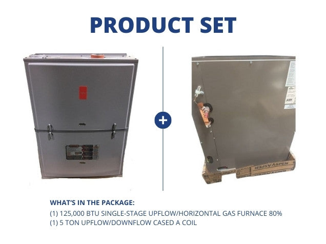 125,000 BTU Single-Stage Upflow/Horizontal Gas Furnace 80% with 5 Ton Upflow/Horizontal Cased A Coil