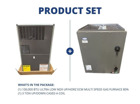 100,000 BTU Ultra Low NOx Up/Horz ECM Multi Speed Gas Furnace 80% and 3 Ton Up/Down Cased A Coil