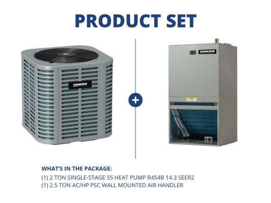 2 Ton Single-Stage SS Heat Pump R454B 14.3 SEER2 with 2.5 Ton AC/HP PSC Wall Mounted Air Handler