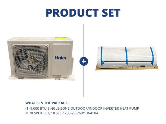 9,000 BTU Single-Zone Outdoor/Indoor Inverter Heat Pump Mini Split Set, 18 SEER 208-230/60/1 R-410A