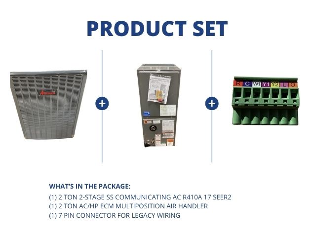 2 Ton Two-Stage SS Communicating AC R410A 17 SEER2, 2 Ton ECM Multi Air Handler with 7 Pin Connector