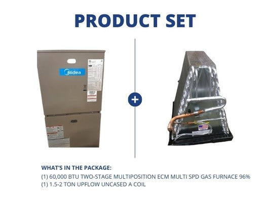 60,000 BTU Two-Stage Multiposition ECM Multi Spd Gas Furnace 96% and 1.5-2 Ton Upflow Uncased A Coil