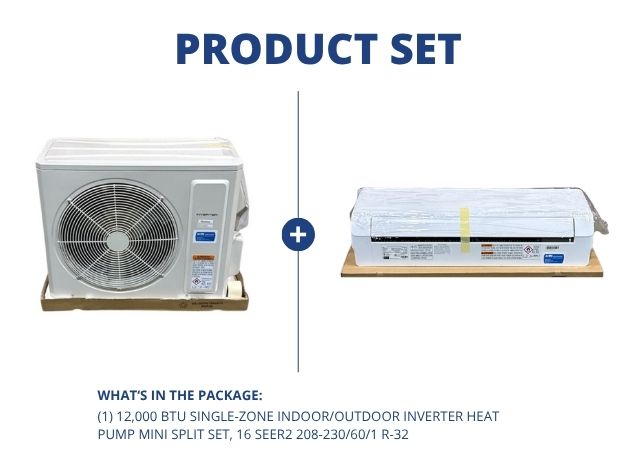 12,000 BTU Single-Zone Indoor/Outdoor Inverter Heat Pump Mini Split Set, 16 SEER2 208-230/60/1 R-32