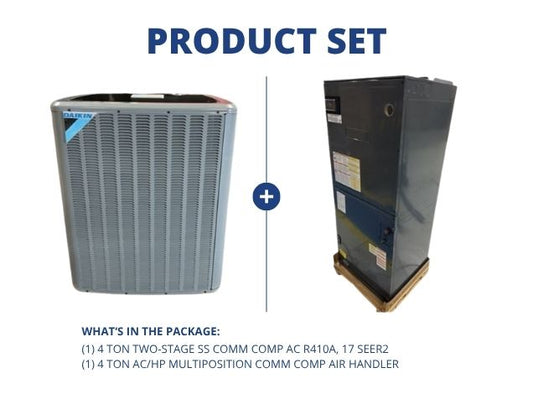 4 Ton Two-Stage SS Comm Comp AC R410A, 17 SEER2 with 4 Ton AC/HP Multiposition Comm Comp Air Handler