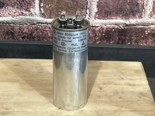 370 Vac, 60+6MFD 50/60 Hz, Round Capacitor