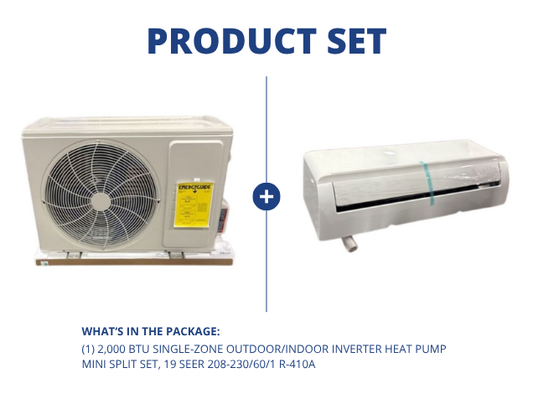12,000 BTU Single-Zone Outdoor/Indoor Inverter Heat Pump Mini Split Set, 19 SEER 208-230/60/1 R-410A