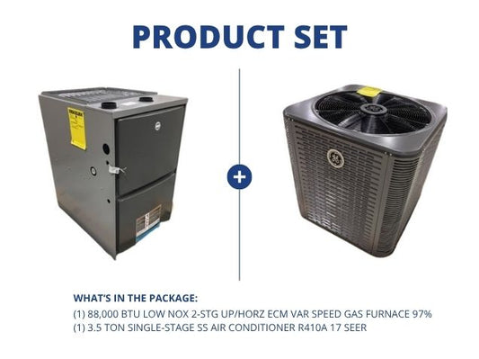 88,000 BTU Low NOx 2-Stg Up/Horz ECM Var Spd Gas Furnace 97% and 3.5 Ton 1-Stage SS AC R410A 17 SEER