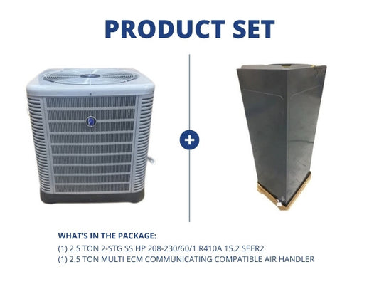 2.5 Ton 2-Stg SS HP 208-230/60/1 R410A 15.2 SEER2 with 2.5 Ton Multi ECM Comm Compatible Air Handler