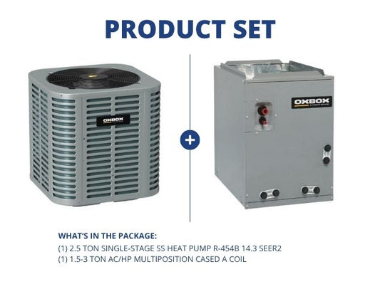 2.5 Ton Single-Stage SS Heat Pump R-454B 14.3 SEER2 with 1.5-3 Ton AC/HP Multiposition Cased A Coil