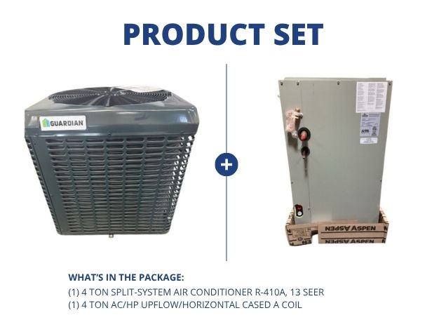 4 Ton Split-System Air Conditioner R410A, 13 SEER with 4 Ton AC/HP Upflow/Horizontal Cased A Coil