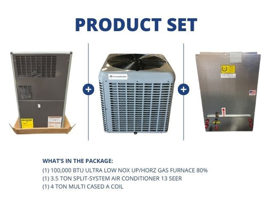 100,000 BTU Ultra Low NOx Up/Horz Gas Furnace 80%, 3.5 Ton SS AC 13 SEER, 4 Ton Multi Cased A Coil