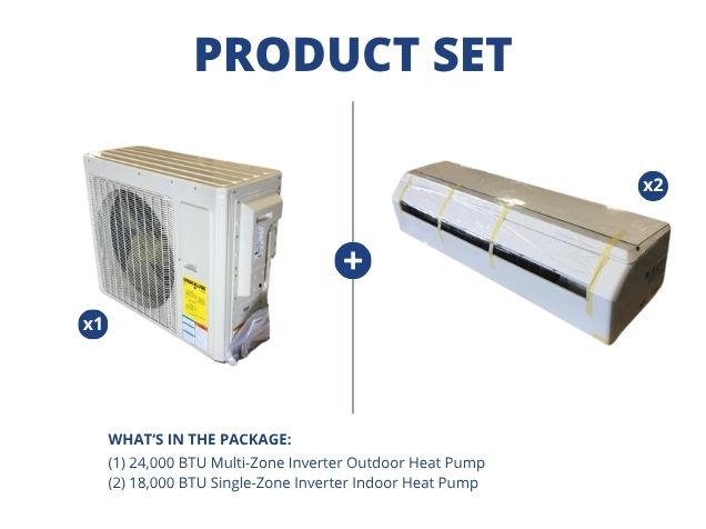 24,000 Btu Multi-Zone Mini Split Heat Pump Set, 21 Seer 208-230/60/1 R-410A