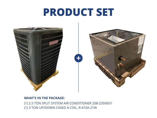 2.5 Ton Split System Air Conditioner 208-230/60/1 with 3 Ton Up/Down Cased A Coil, R-410A 21w