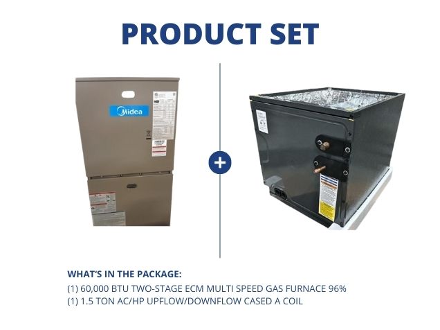 60,000 BTU Two-Stage ECM Multi Speed Gas Furnace 96% and 1.5 Ton AC/HP Upflow/Downflow Cased A Coil