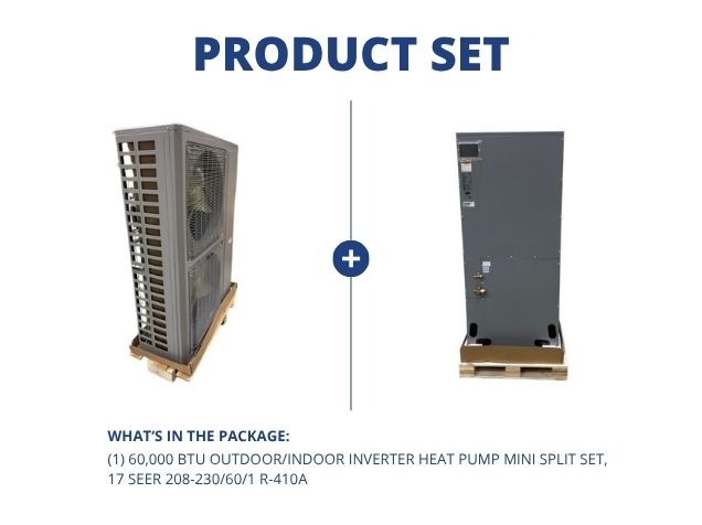 60,000 BTU Outdoor/Indoor Inverter Heat Pump Mini Split Set, 17 SEER 208-230/60/1 R-410A