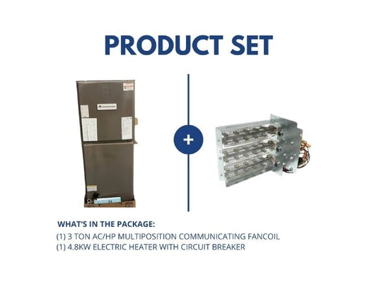 Fan coil multicomunicador ECM de 3 toneladas con aire acondicionado y HP con kit de calefacción de 5 Kw, 208-230/60/1 R-22/R-410A CFM 1825