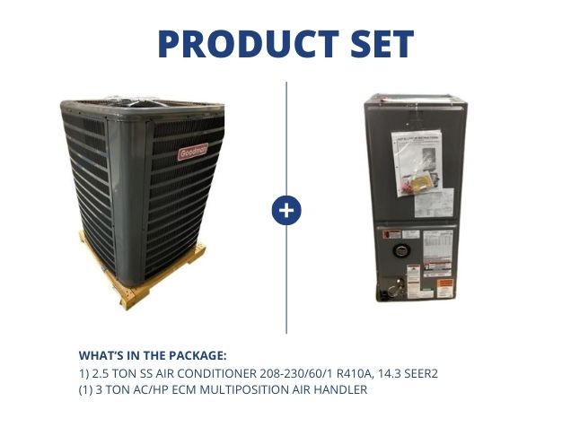 2.5 Ton SS Air Conditioner 208-230/60/1, 14.3 SEER2 with 3 Ton AC/HP ECM Multiposition Air Handler