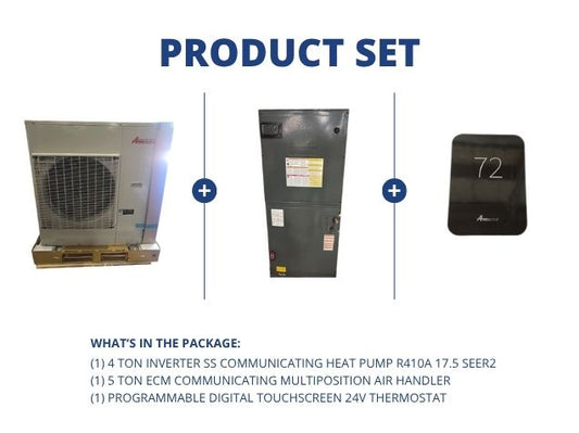 4 Ton Inverter Comm HP R410A 17.5 SEER2, 5 Ton ECM Comm Multiposition Air Handler and 24V Thermostat