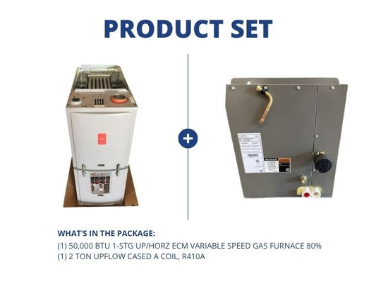50,000 BTU 1-Stg Up/Horz ECM Variable Speed Gas Furnace 80% with 2 Ton Upflow Cased A Coil, R-410A