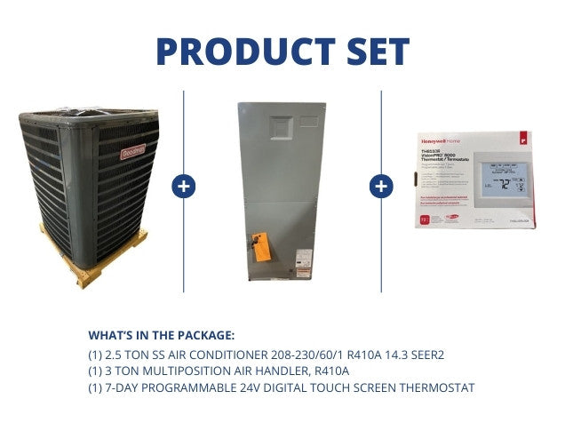 2.5 Ton SS AC 208-230/60/1, 14.3 SEER2 with 3 Ton Multi Air Handler and 24V Programmable Thermostat