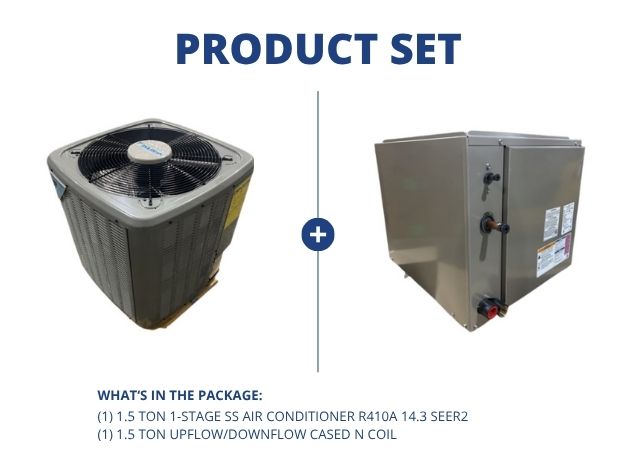 1.5 Ton 1-Stg SS Air Conditioner 208-230/60/1, 14.3 SEER2 and 1.5 Ton Upflow/Downflow Cased N Coil