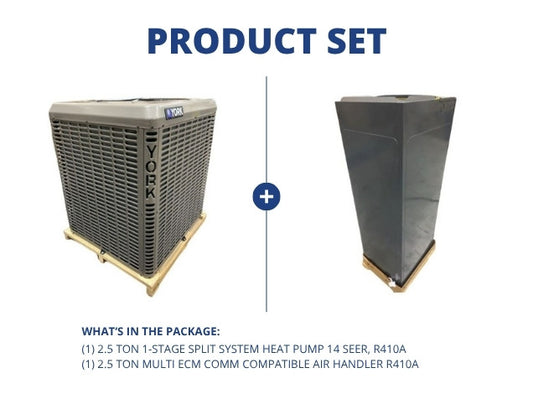 2.5 Ton 1-Stg SS Heat Pump 14 SEER, R410A with 2.5 Ton Multi ECM Comm Compatible Air Handler, R-410A