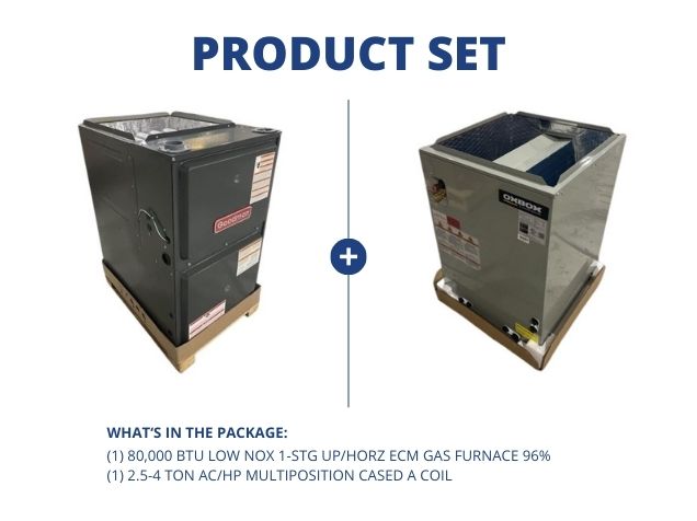 80,000 BTU Low NOx 1-Stg Up/Horz ECM Gas Furnace 96% with 2.5-4 Ton AC/HP Multiposition Cased A Coil