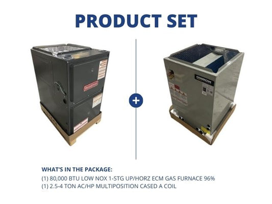 80,000 BTU Low NOx 1-Stg Up/Horz ECM Gas Furnace 96% with 2.5-4 Ton AC/HP Multiposition Cased A Coil