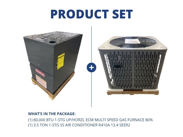 80,000 BTU 1-Stg Up/Horz ECM Multi Gas Furnace 80% With 3.5 Ton SS Air Conditioner R410A, 13.4 SEER2