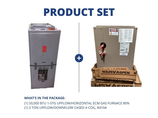 50,000 BTU 1-Stg Upflow/Horizontal ECM Gas Furnace 80% and 3 Ton Upflow/Downflow Cased A Coil, R410A