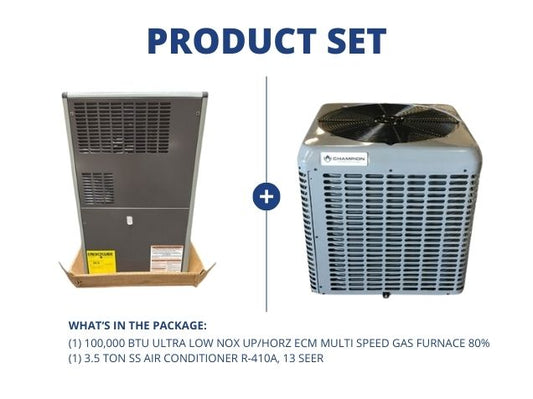 100,000 BTU Ultra Low NOx Up/Horz ECM Multi Speed Gas Furnace 80% and 3.5 Ton SS AC R-410A, 13 SEER