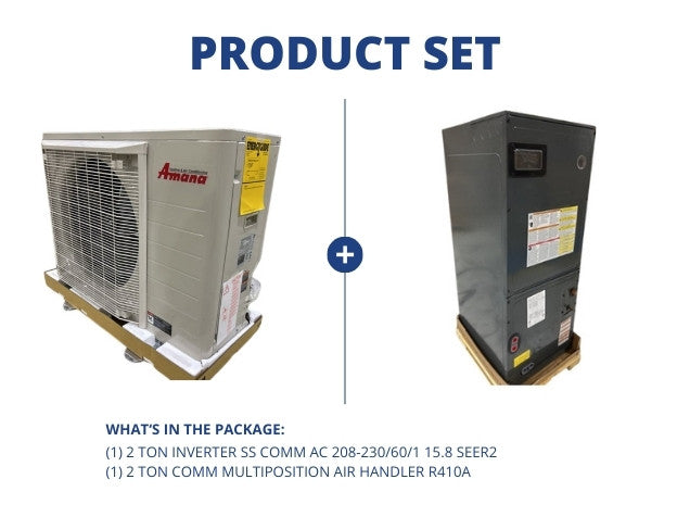 2 Ton Inverter SS Comm AC 208-230/60/1, 15.8 SEER2 with 2 Ton Comm Multiposition Air Handler, R410A
