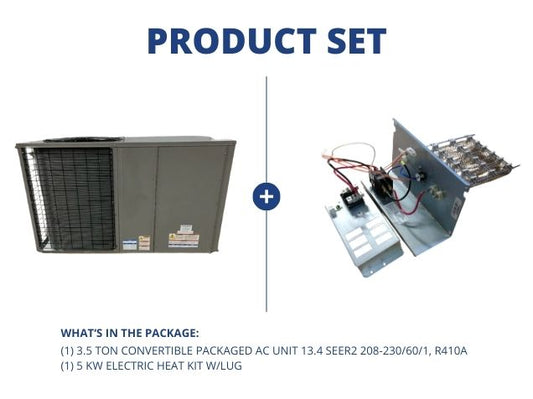 3.5 Ton Convertible Packaged AC Unit 13.4 SEER2 208-230/60/1, R410A and 5 Kw Electric Heat Kit W/Lug