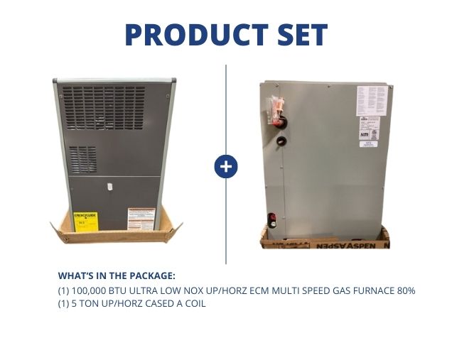 100,000 BTU Ultra Low NOx Up/Horz ECM Multi Speed Gas Furnace 80% and 5 Ton Up/Horz Cased A Coil