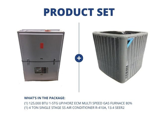 125,000 BTU 1-Stg Up/Horz ECM Multi Speed Gas Furnace 80% with 4 Ton 1-Stg SS AC R-410A, 13.4 SEER2